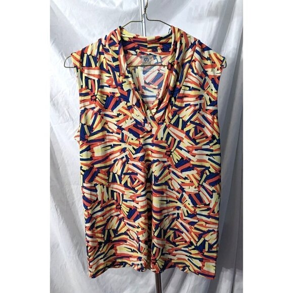 Anne Klein Tops - Vintage Y2K ANNE KLEIN Orange Blue Geometric Sleeveless Top Surplice Neck Size M